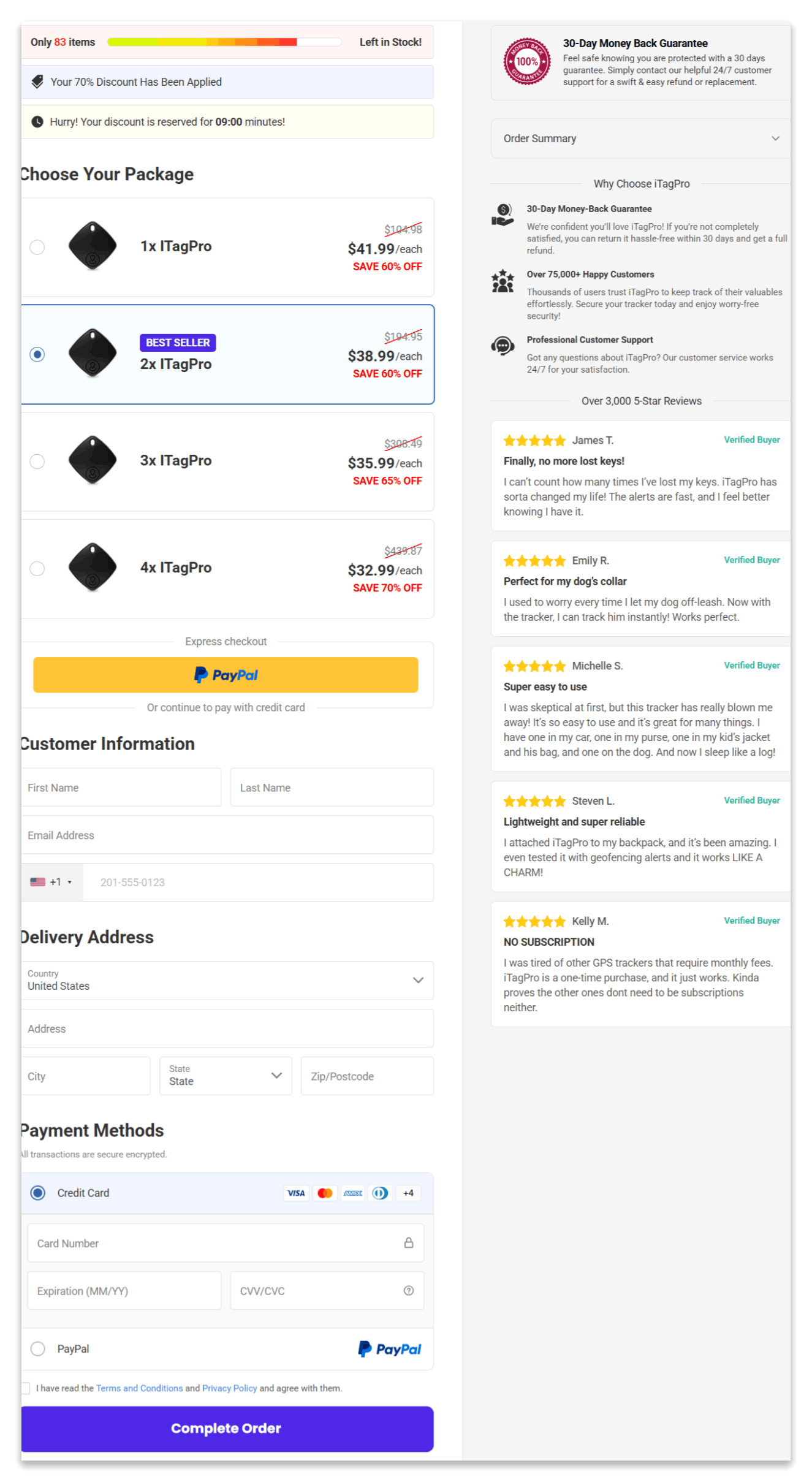 iTagPro secure checkout page